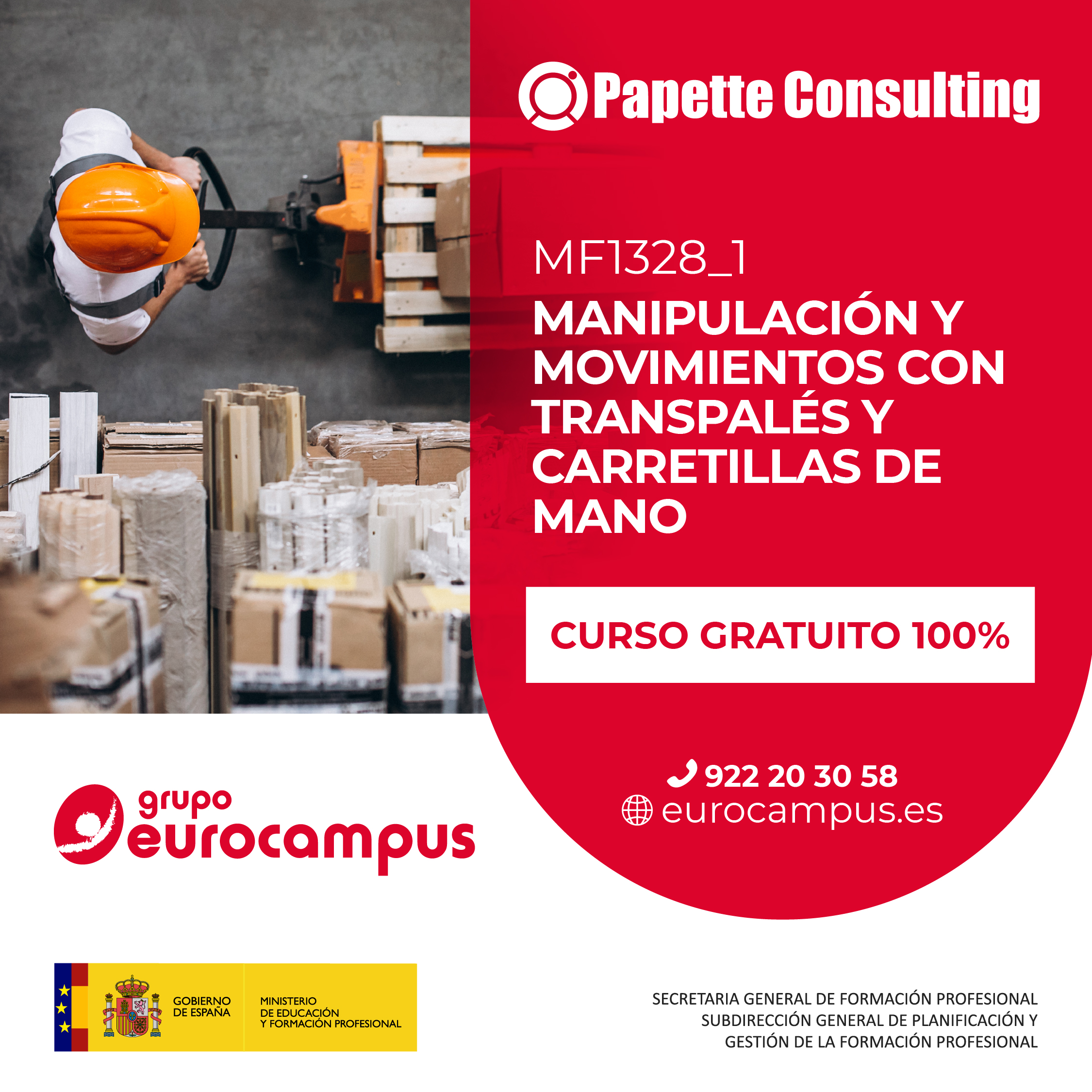 Manipulación y movimientos con transpales y carretillas de mano papette rojo